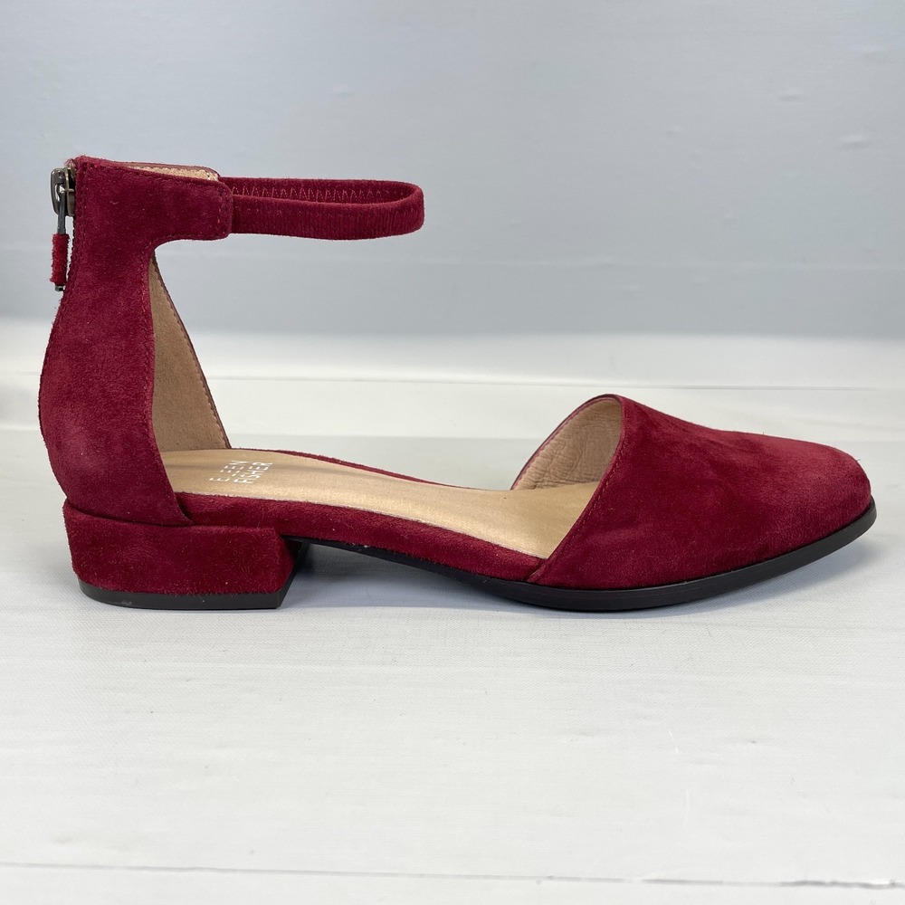 Eileen Fisher Hutton Shoes Womens Size 6 Red Suede Zip Heel Ankle Strap Sandals